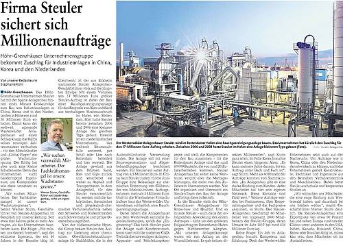 Bericht der Westerwälder Zeitung vom 29.11.2018 über Millionenaufträge für Steuler