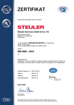 ISO9001 Zertifikat für Steuler Services 2021-2024