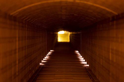 View into the freshly ignited new tunnel kiln at Steuler