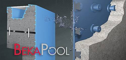 Diagram with a cross section of the BEKAPOOL swimming pool lining system from Steuler
