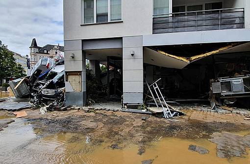 Flooded street in Ahrweiler in summer 2021